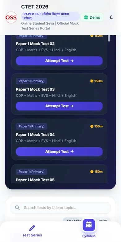 CTET Exam Test Series 2026 - app screenshot 3 (light mode)
