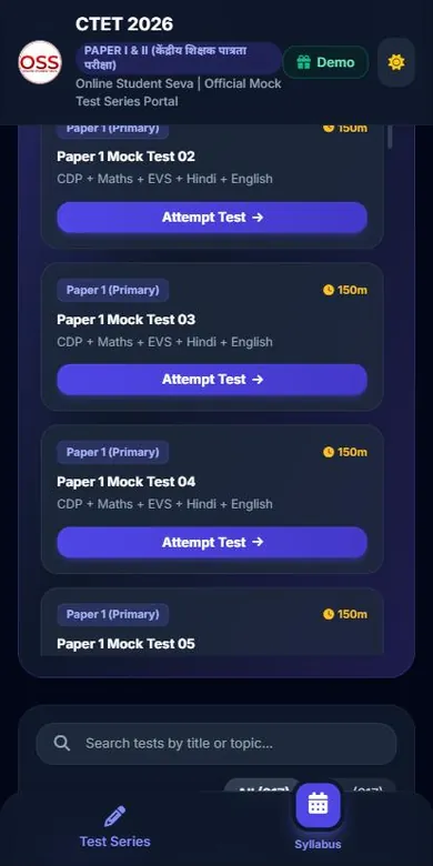 CTET Exam Test Series 2026 - app screenshot 4 (dark mode)
