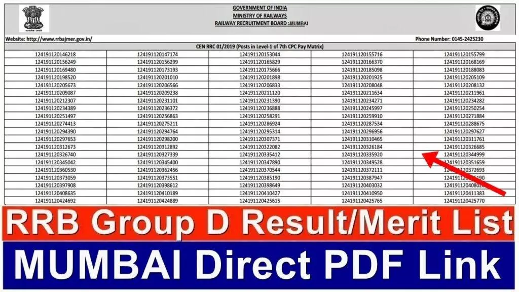 RRB Group D Mumbai Final Result PDF