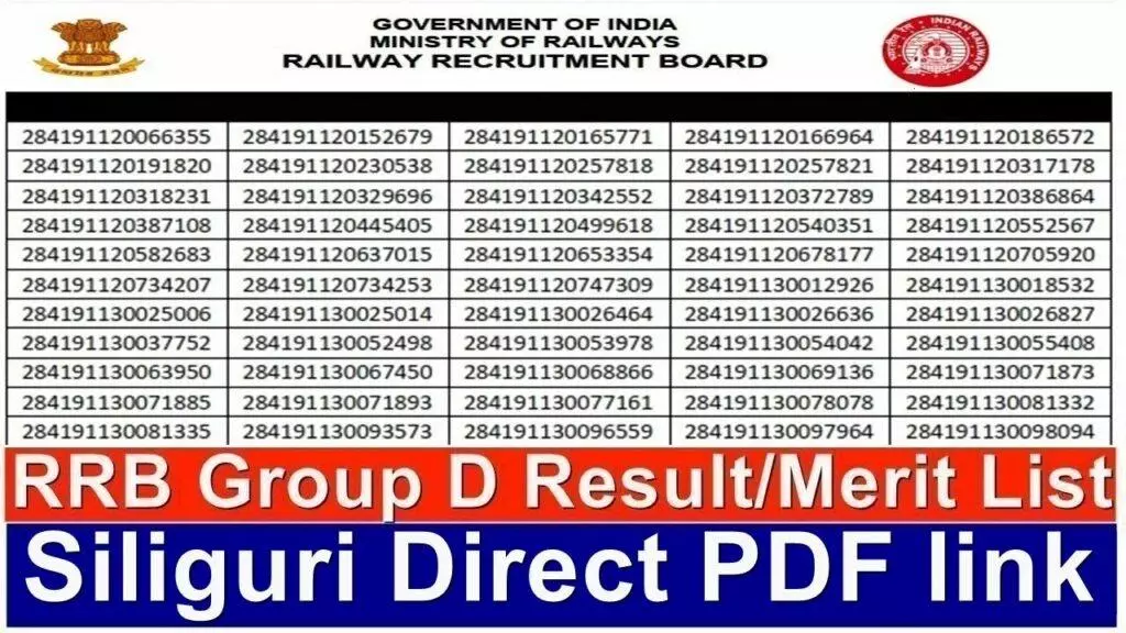 RRB Group D Siliguri Final Result PDF