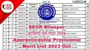 SECR Bilaspur Apprenticeship Provisional Merit List 2023 Out