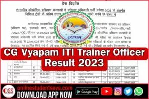 CG Vyapam ITI Training Officer Result 2023
