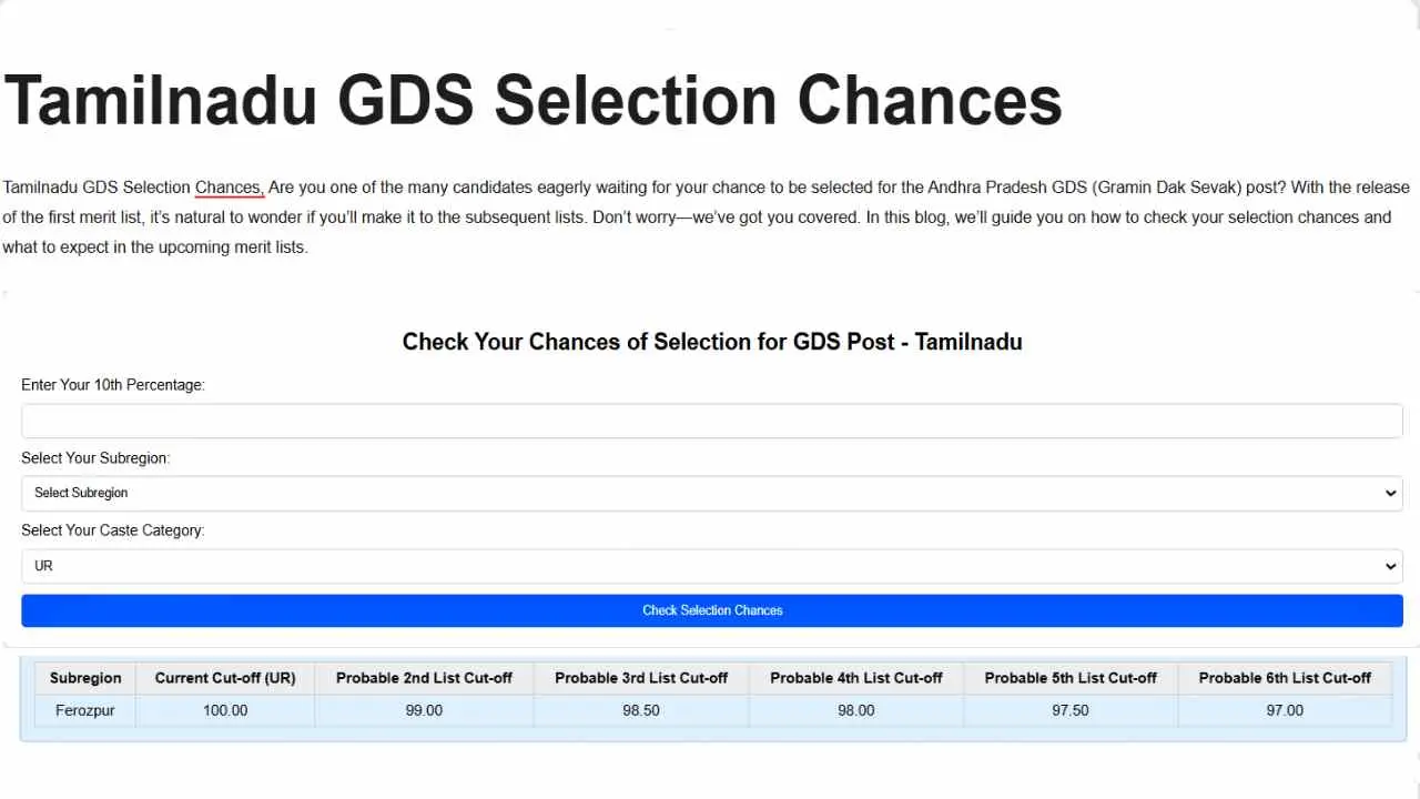 Tamilnadu GDS Selection Chances