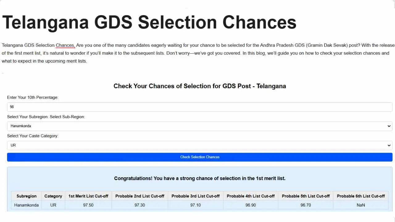Telangana GDS Selection Chances