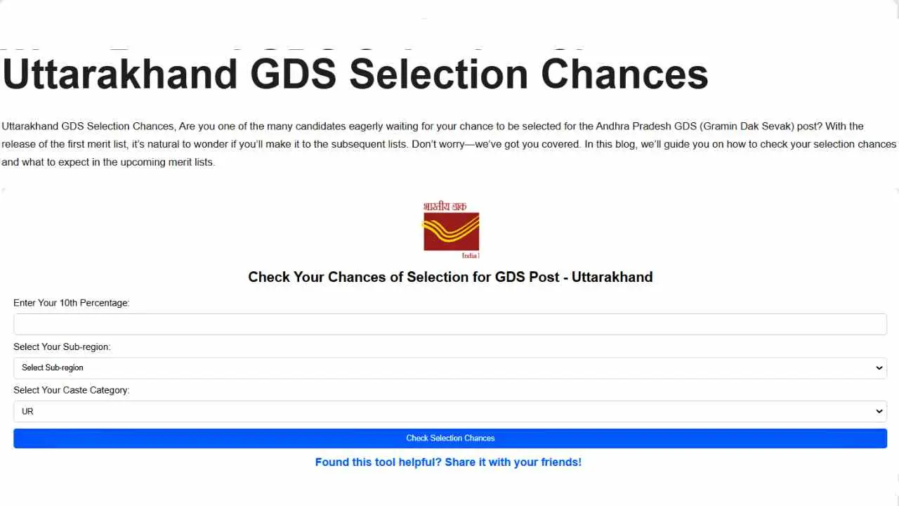 Uttarakhand GDS Selection Chances