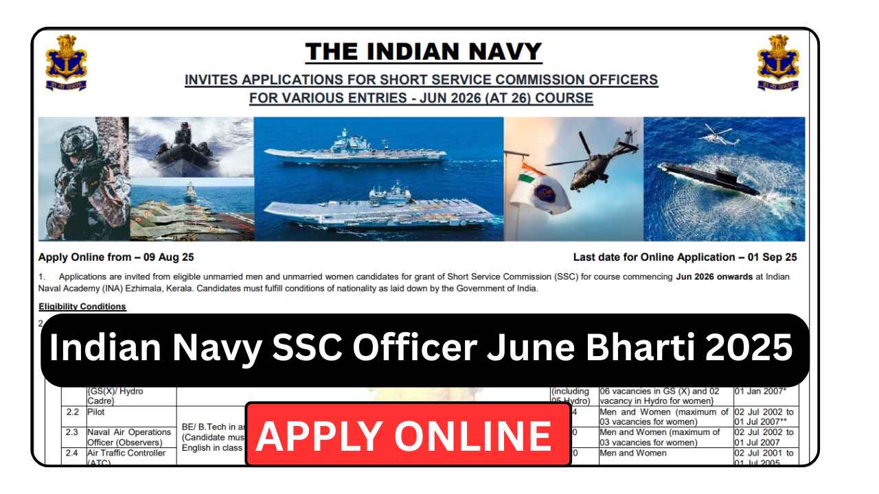 Indian Navy SSC Officer June 2026 Online Form